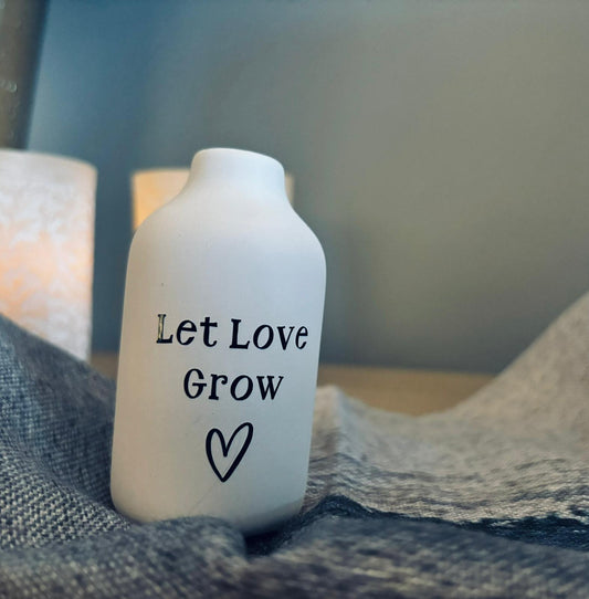 'Let Love Grow' Small Milk Bottle Ceramic Vase